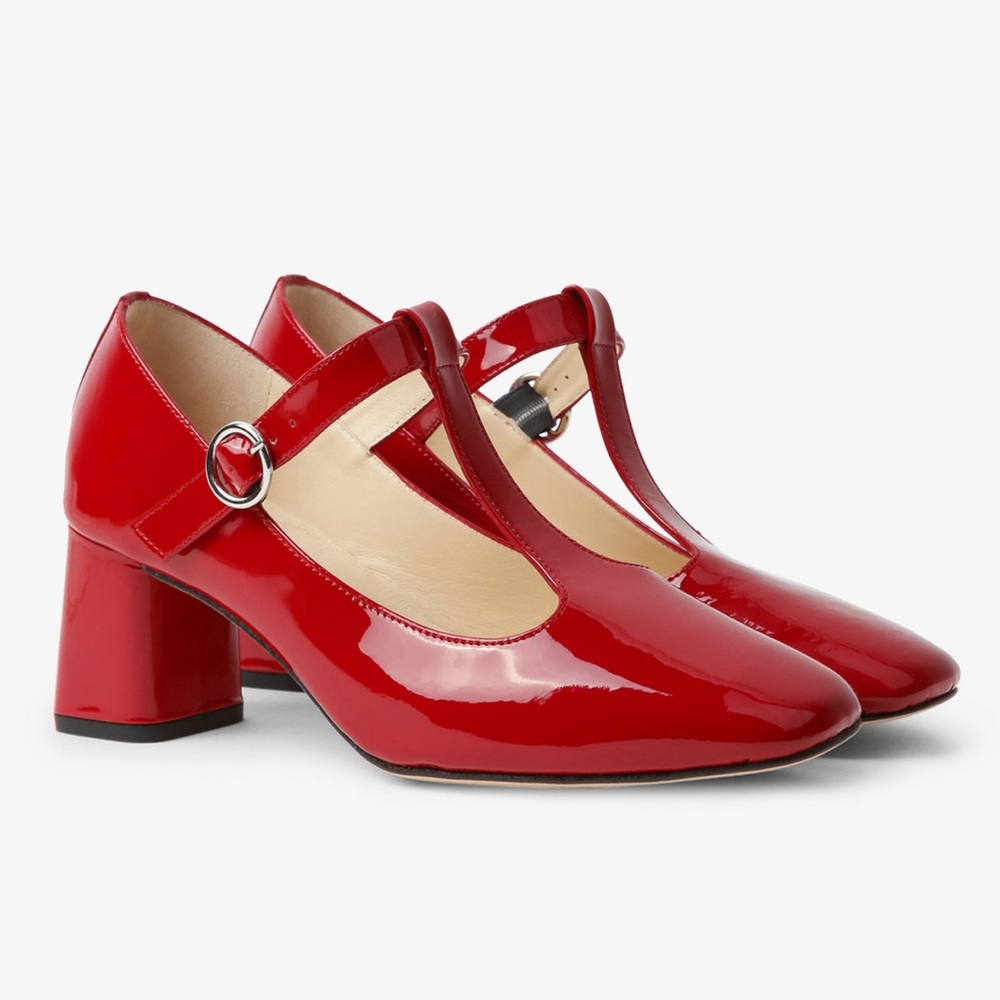 New Repetto x Anthropologie Tara Mary Jane 8 Dark Red Shiny Leather France Heels
